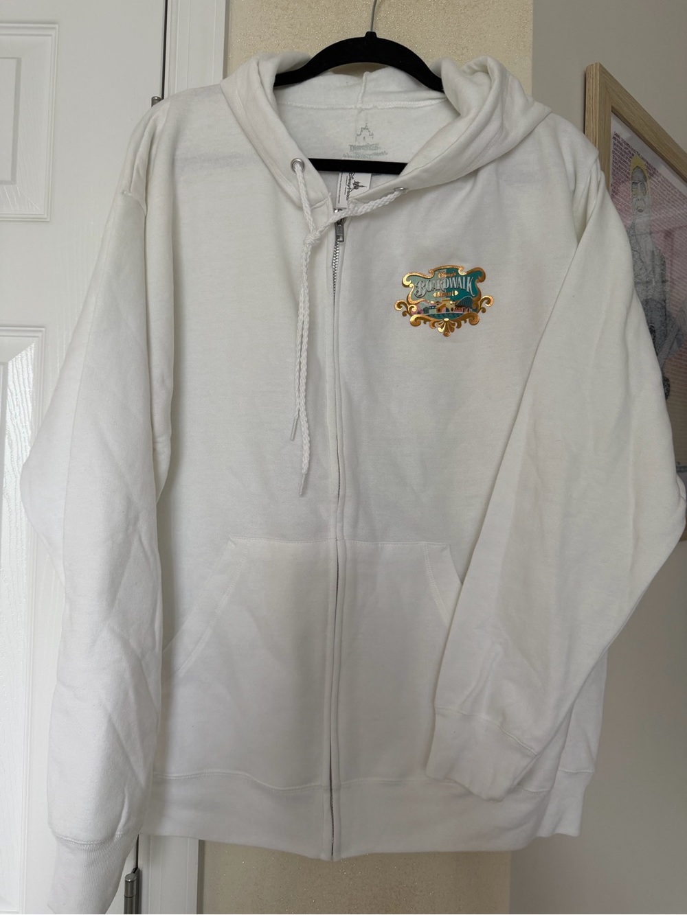 Disneyland White Zip-Up Hoodie with Gold & Teal Boardwalk Resort Logo - Picture 3 of 7